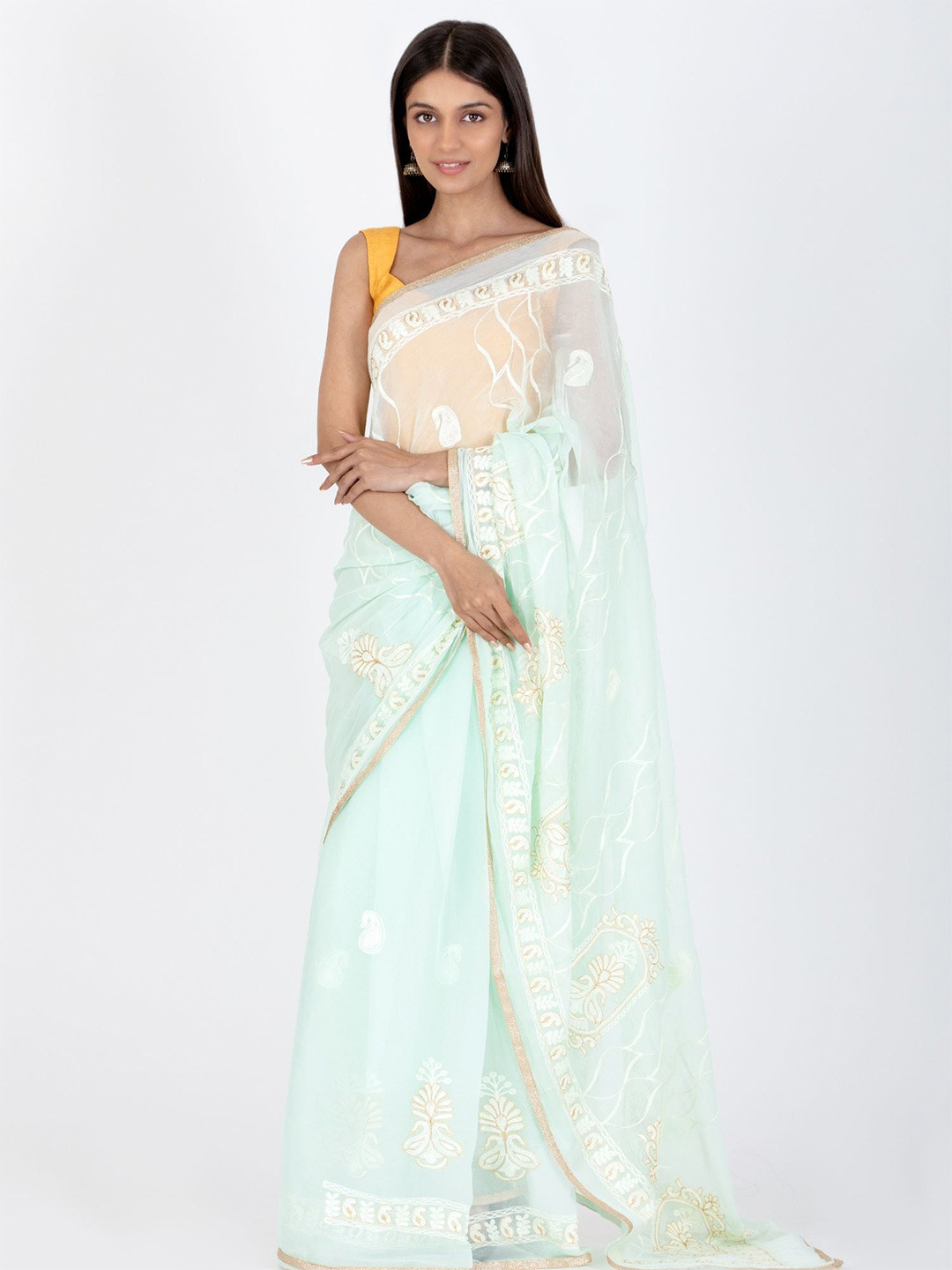 

HOUSE OF JAMOTI Embroidered Saree, Blue