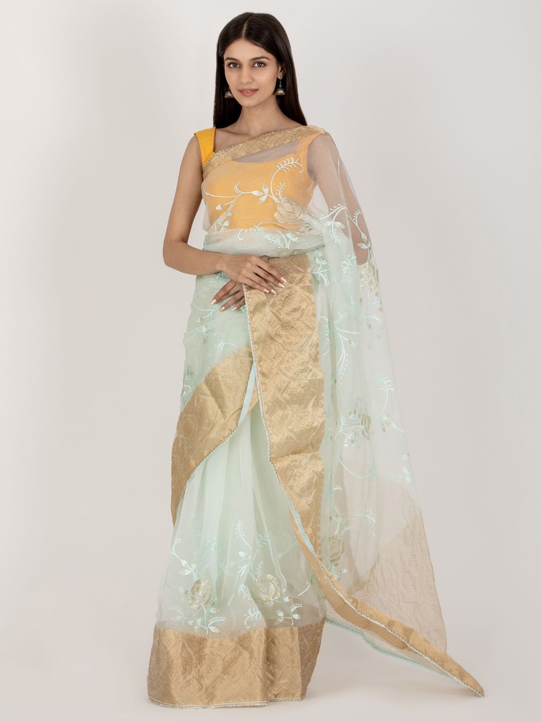 

HOUSE OF JAMOTI Paisley Zari Organza Saree, Blue