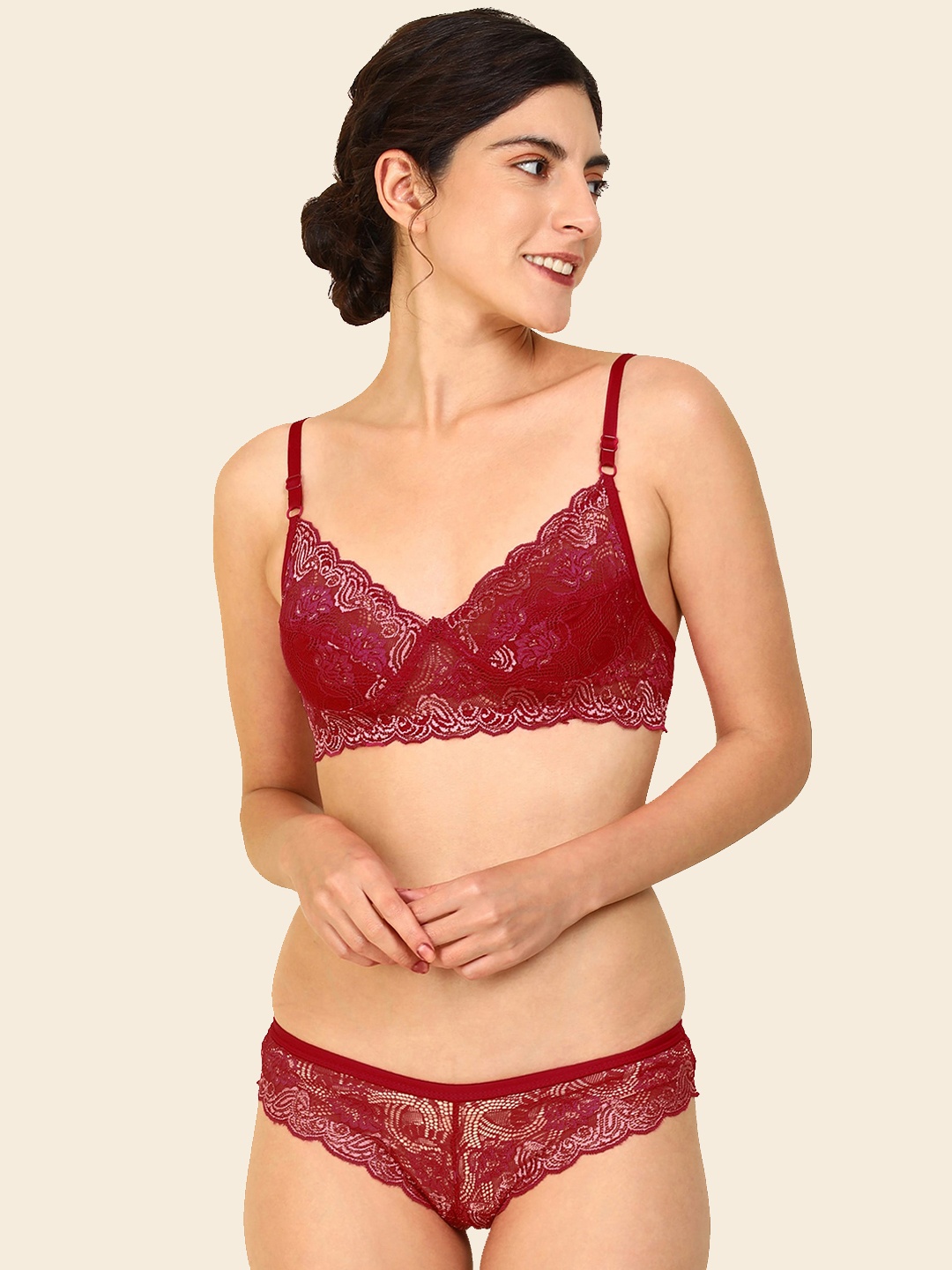 

AROUSY Self Design Lingerie Set, Maroon