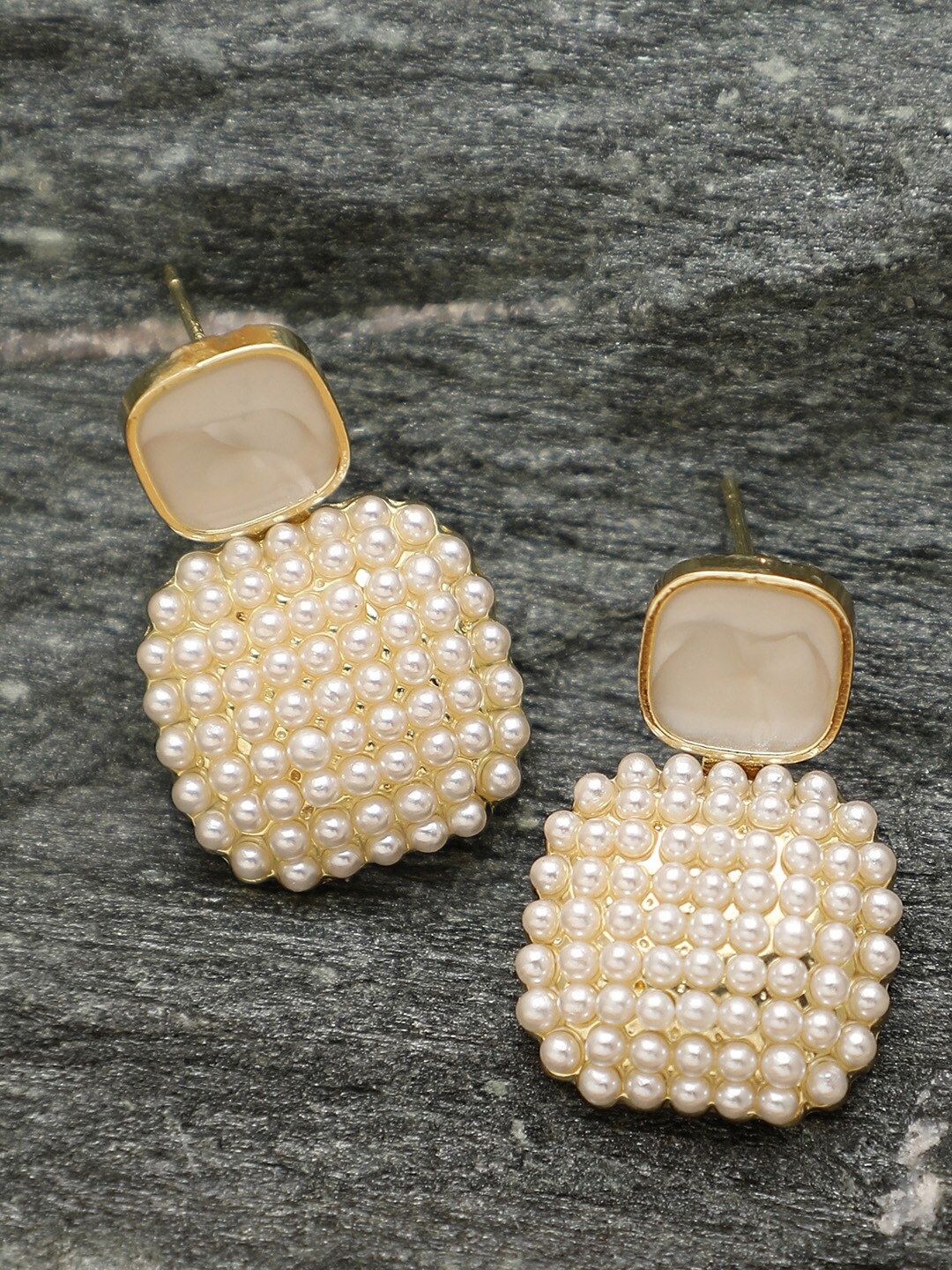 

SOHI Gold Plated Contemporary Drop Earrings, White