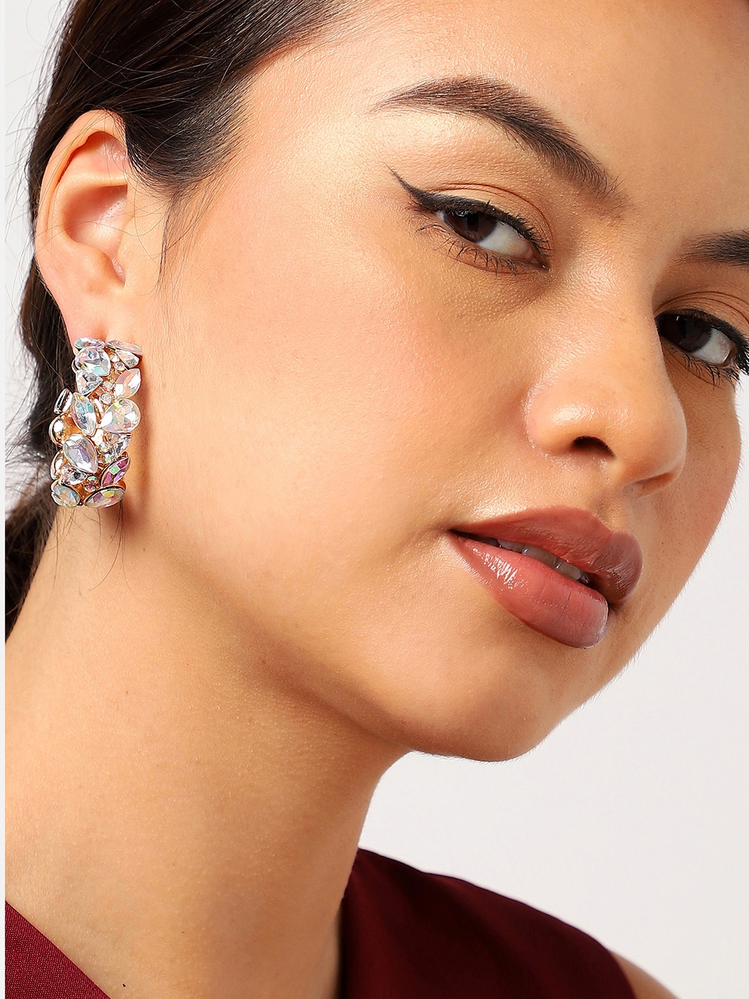 

SOHI Gold-Plated Contemporary Half Hoop Earrings, White