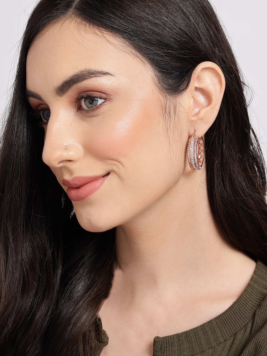 

SOHI Rose Gold Plated Contemporary Hoop Earrings