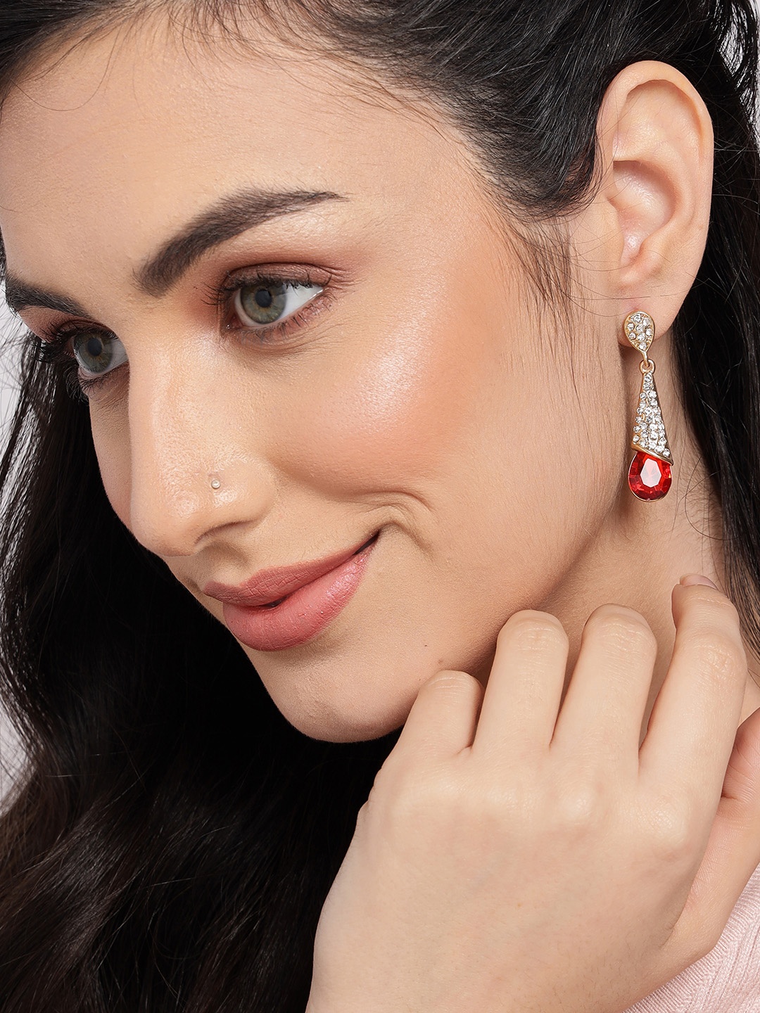 

SOHI Gold-Plated Contemporary Drop Earrings, Red