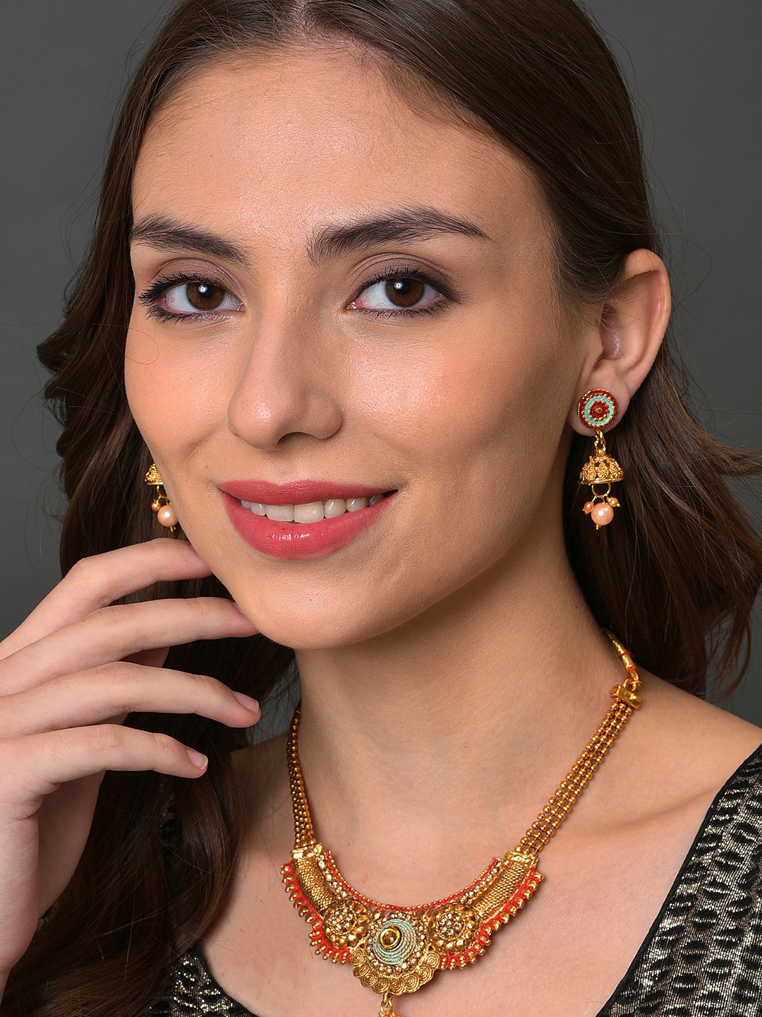 

SOHI Gold-Plated Stone-Studded Embellished Jewellery Set
