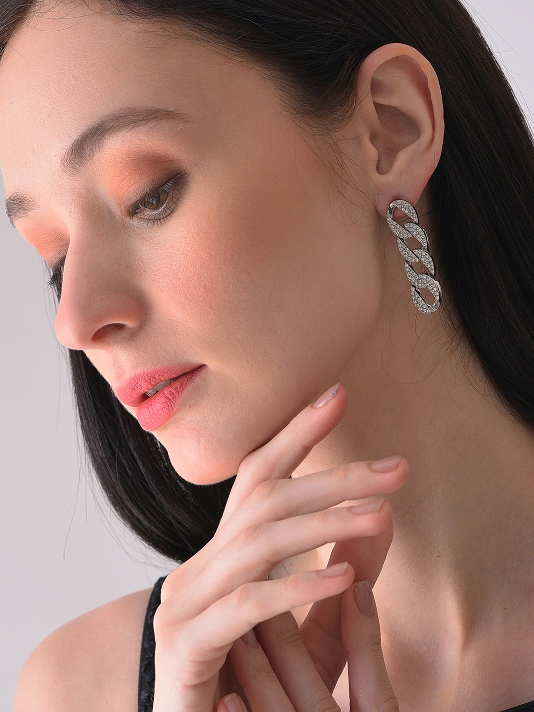 

SOHI Silver-Plated Contemporary Drop Earrings