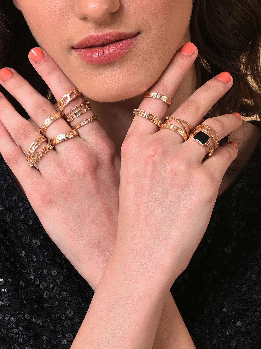 

SOHI Women Set Of 13 Gold-Plated Finger Rings