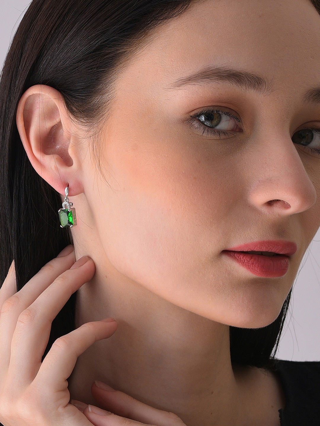 

SOHI Women Silver Plated Contemporary Drop Earrings, Green