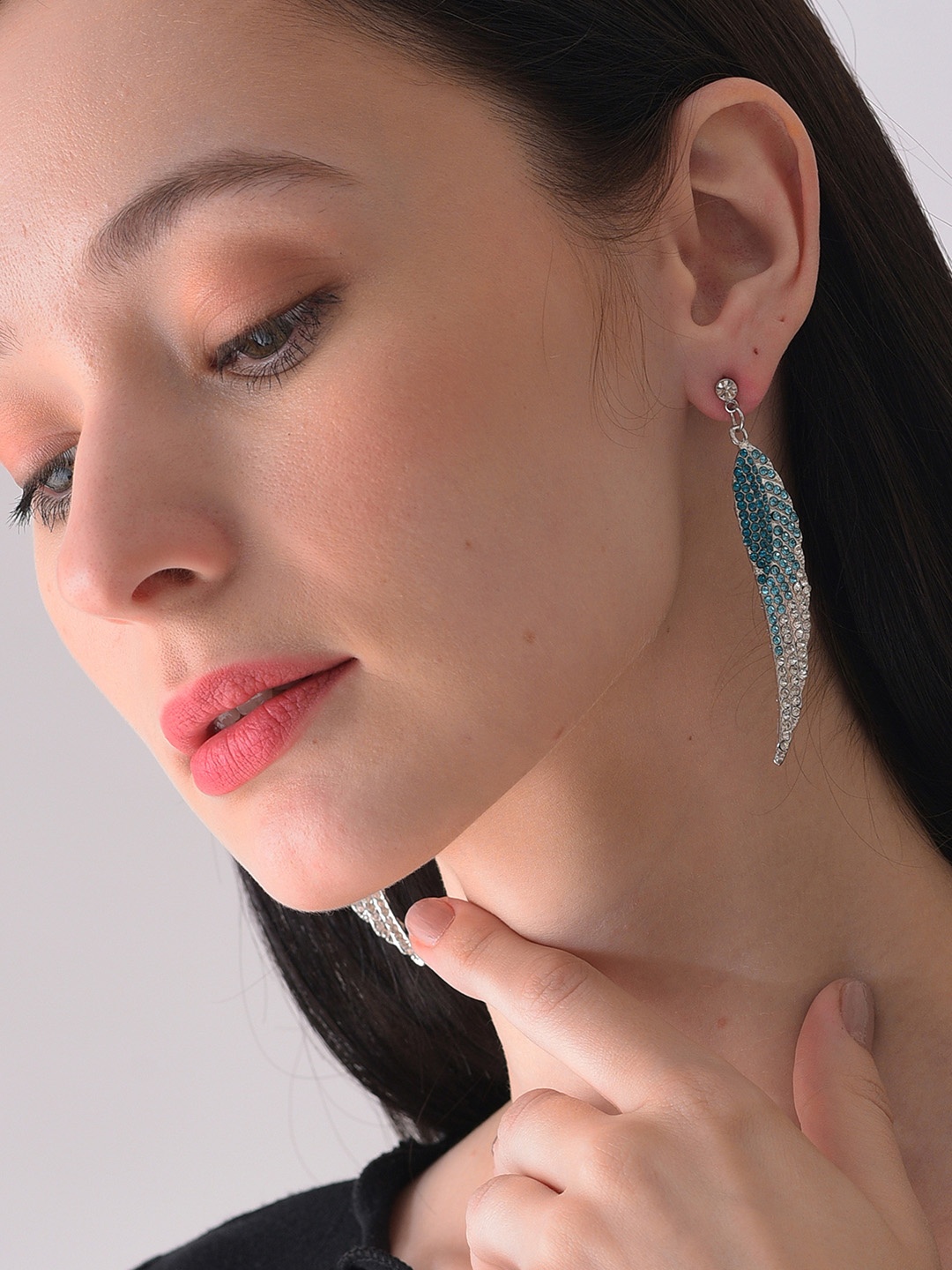 

SOHI Silver-Plated Feather Shaped Drop Earrings, Blue