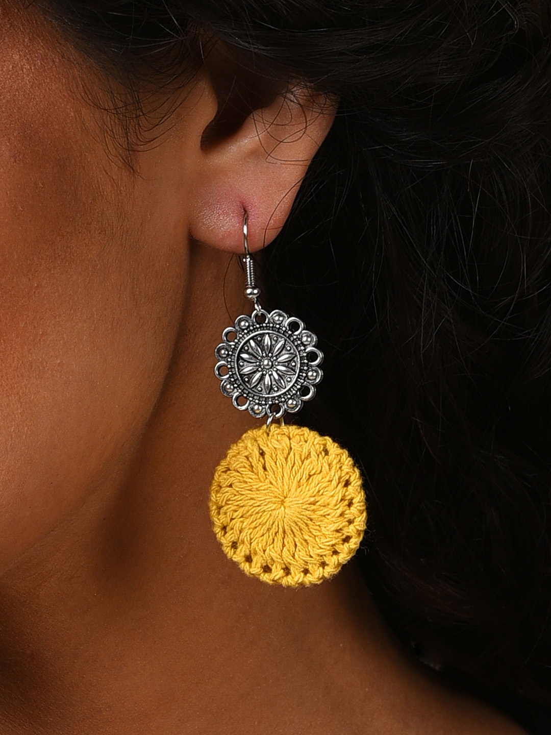 

SOHI Silver Plated Contemporary Drop Earrings, Yellow