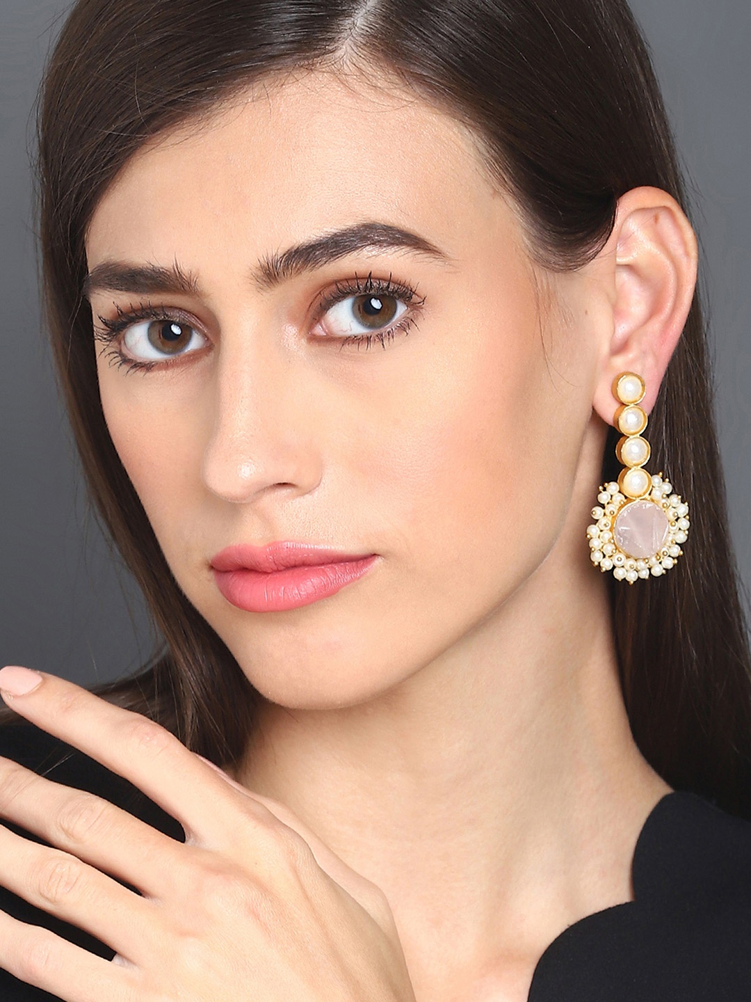 

SOHI Gold Plated Contemporary Drop Earrings, Peach