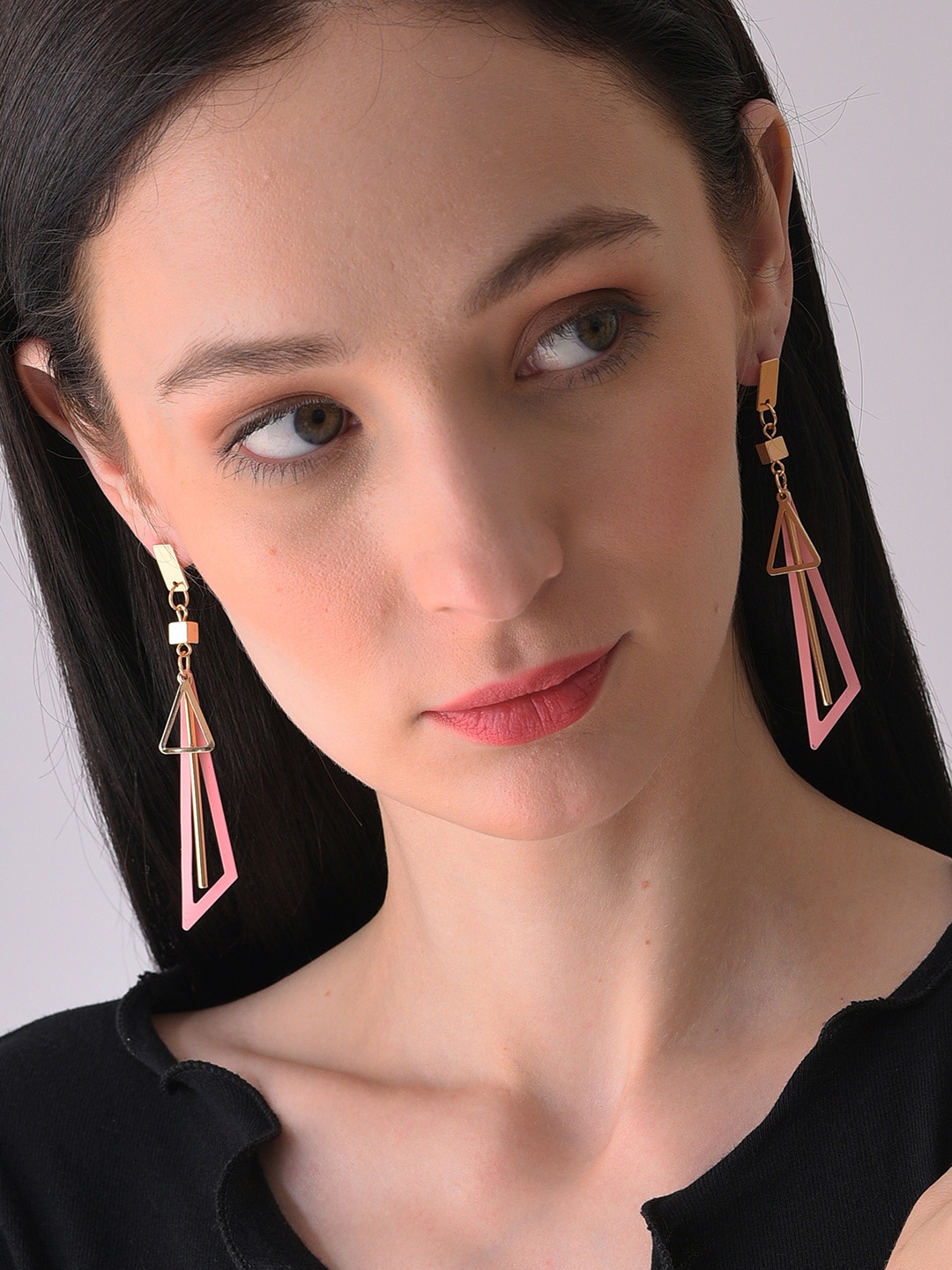 

SOHI Gold Plated Contemporary Drop Earrings, Pink