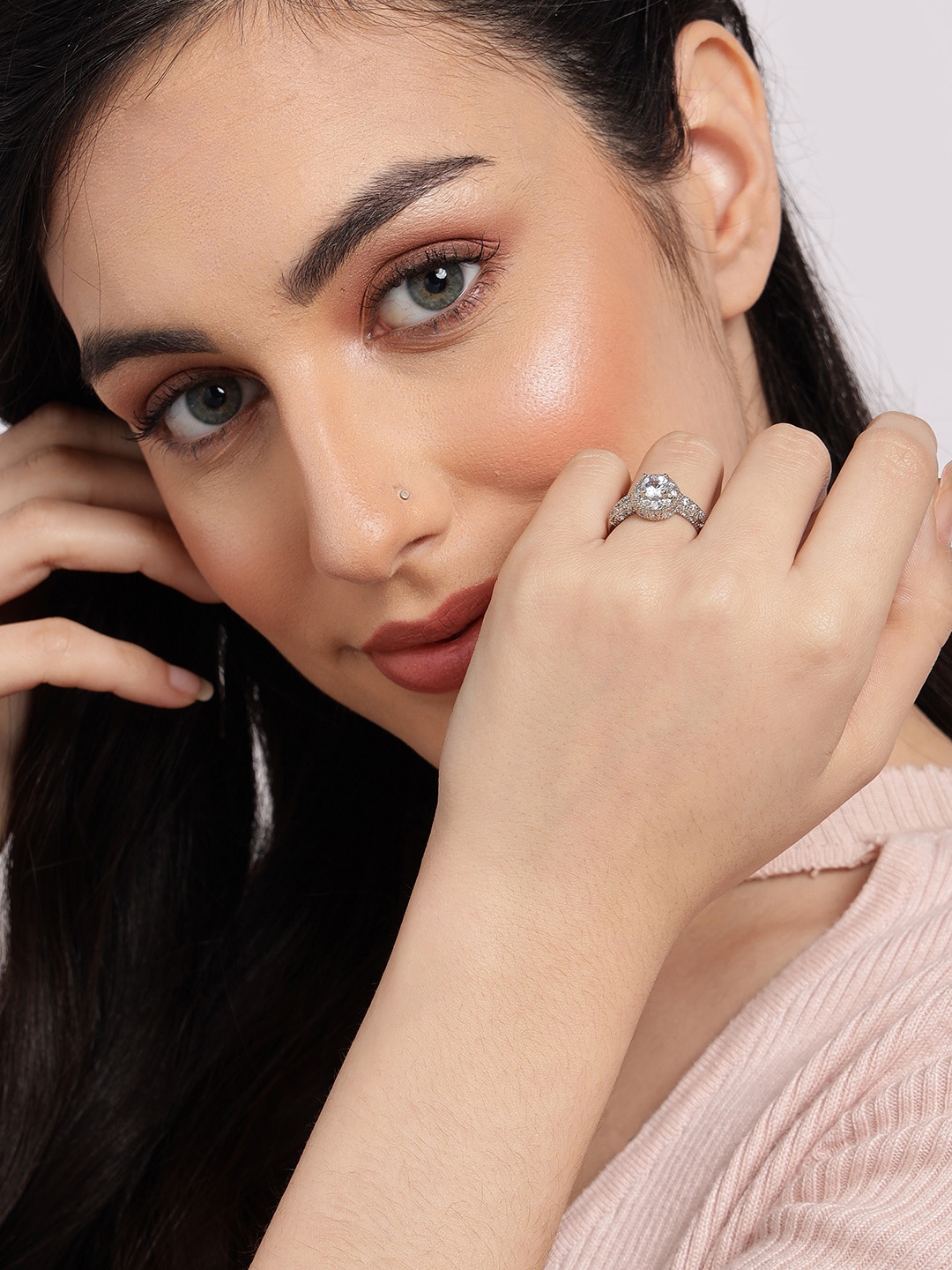 

SOHI Silver Plated Stone Studded Adjustable Finger Rings