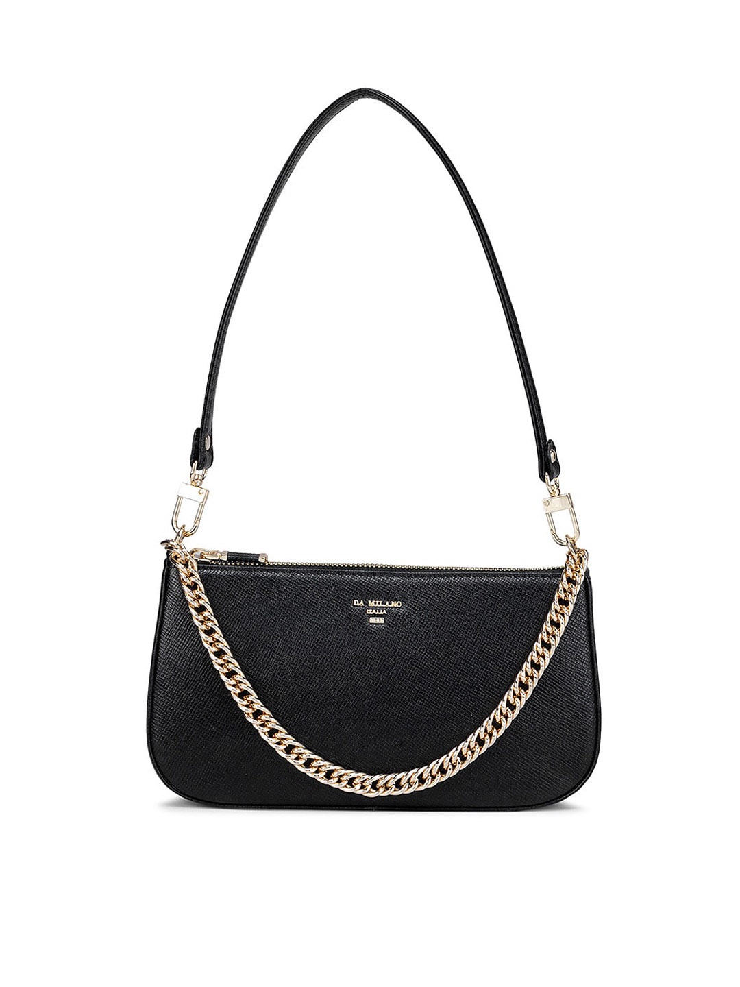 

Da Milano Black Textured Leather Structured Sling Bag