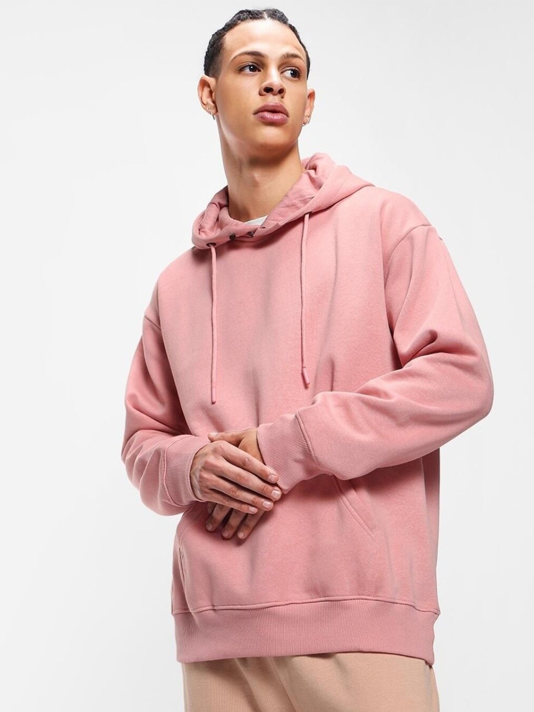 

Bewakoof Hooded Oversized Fleece Hoodie, Pink
