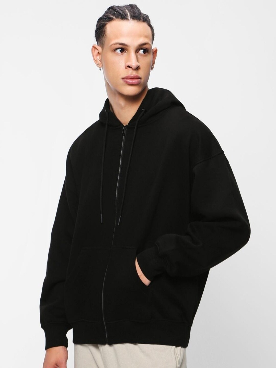 

Bewakoof Men Oversized Zipper Hoodie, Black