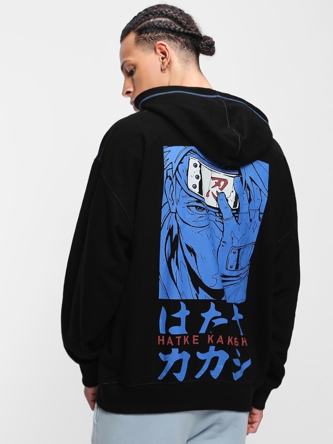 

Bewakoof Men Hatke Graphic Printed Oversized Hoodie, Black