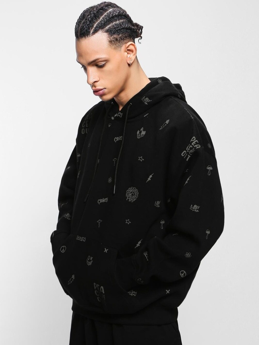 

Bewakoof Heavy Duty 1.0 Men All Over Printed Oversized Hoodies, Black