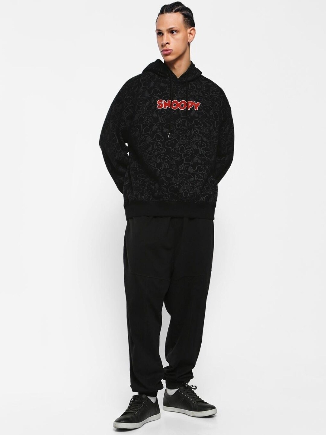 

Bewakoof Men Snoopy AOP Oversized Hoodie, Black