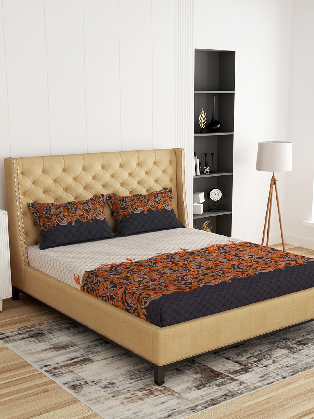 

Story@home Grey & Black Ethnic Motifs 300 TC King Cotton Bedsheet with 2 Pillow Covers