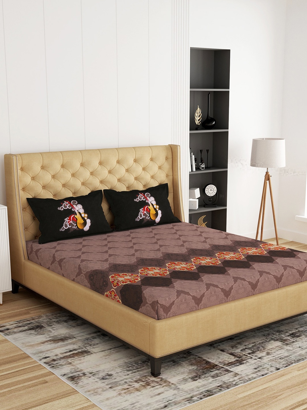

Story@home Purple & Black Floral 300 TC King Bedsheet with 2 Pillow Covers