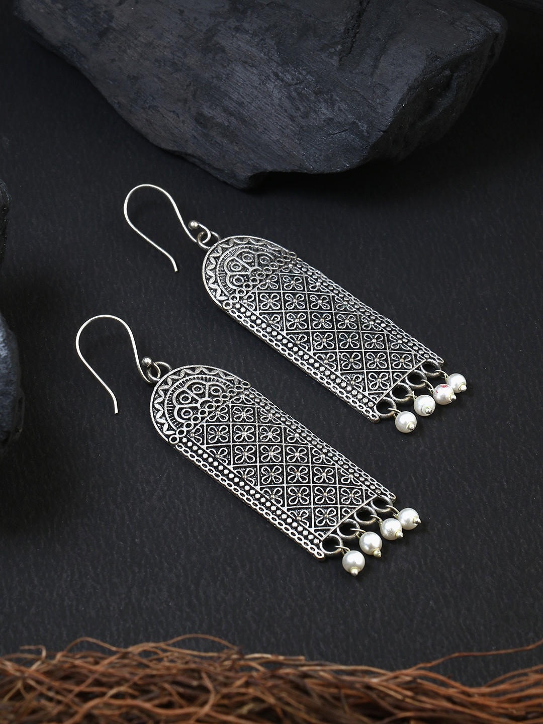 

Adwitiya Collection Silver-Toned Classic Drop Earrings