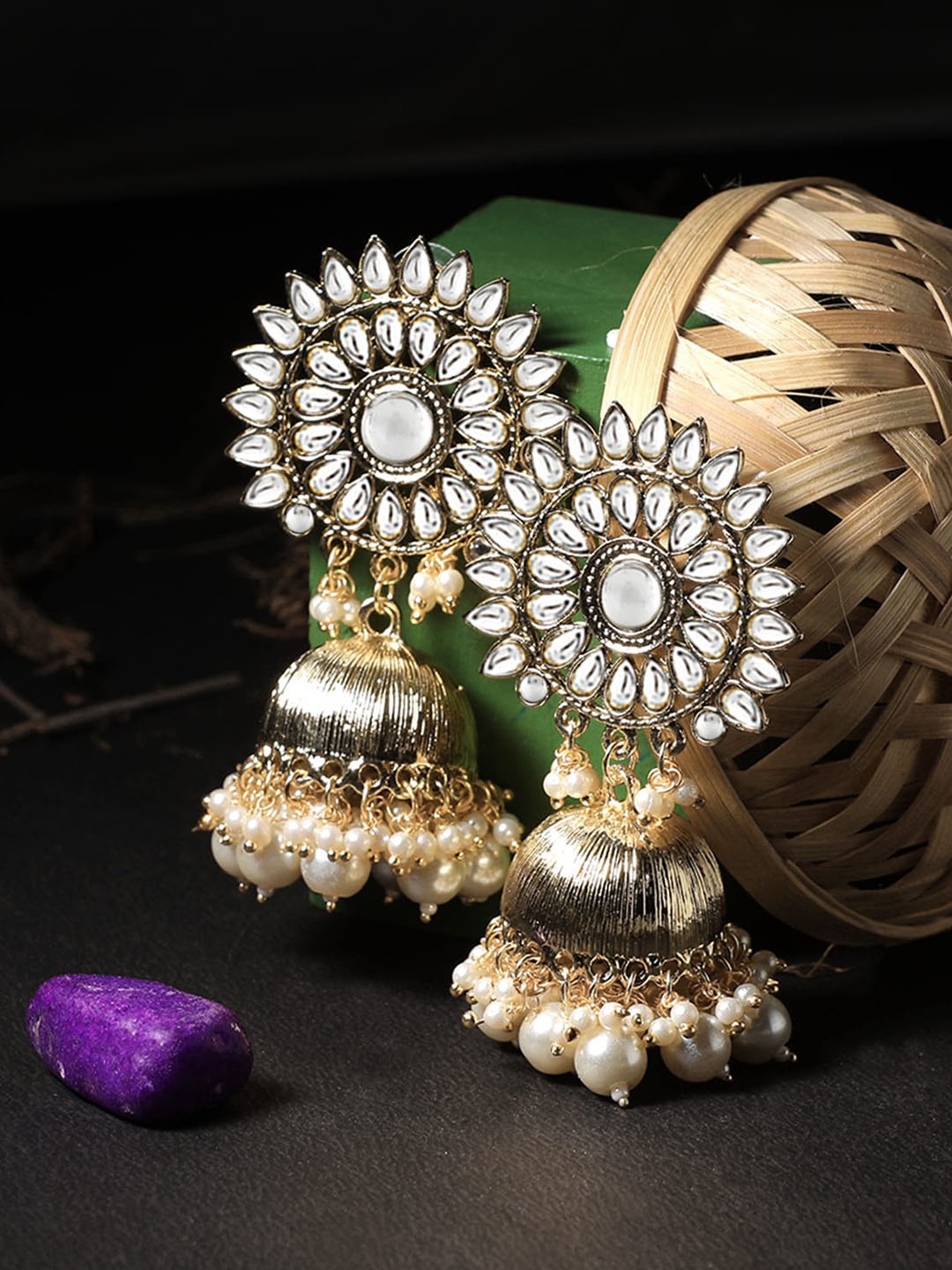 

Adwitiya Collection Gold-Toned Dome Shaped Jhumkas Earrings
