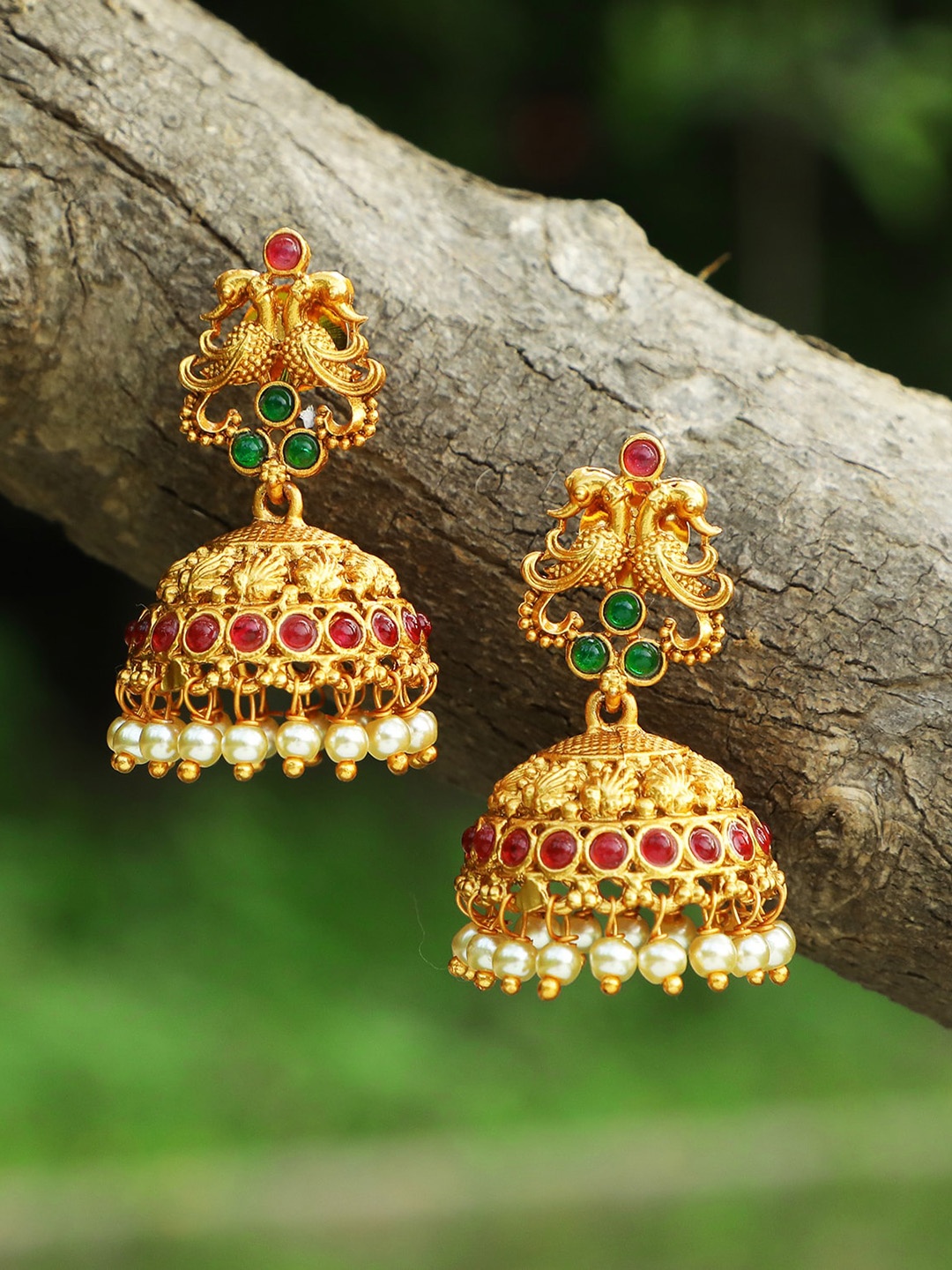 

Adwitiya Collection Gold-Toned Dome Shaped Jhumkas Earrings