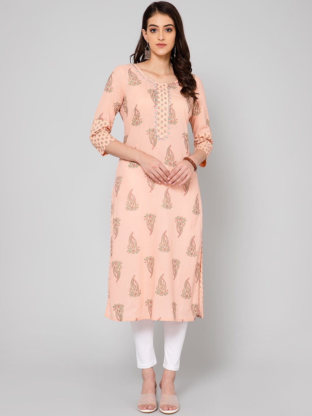 

Cantabil Ethnic Motifs Printed Cotton Kurta, Peach