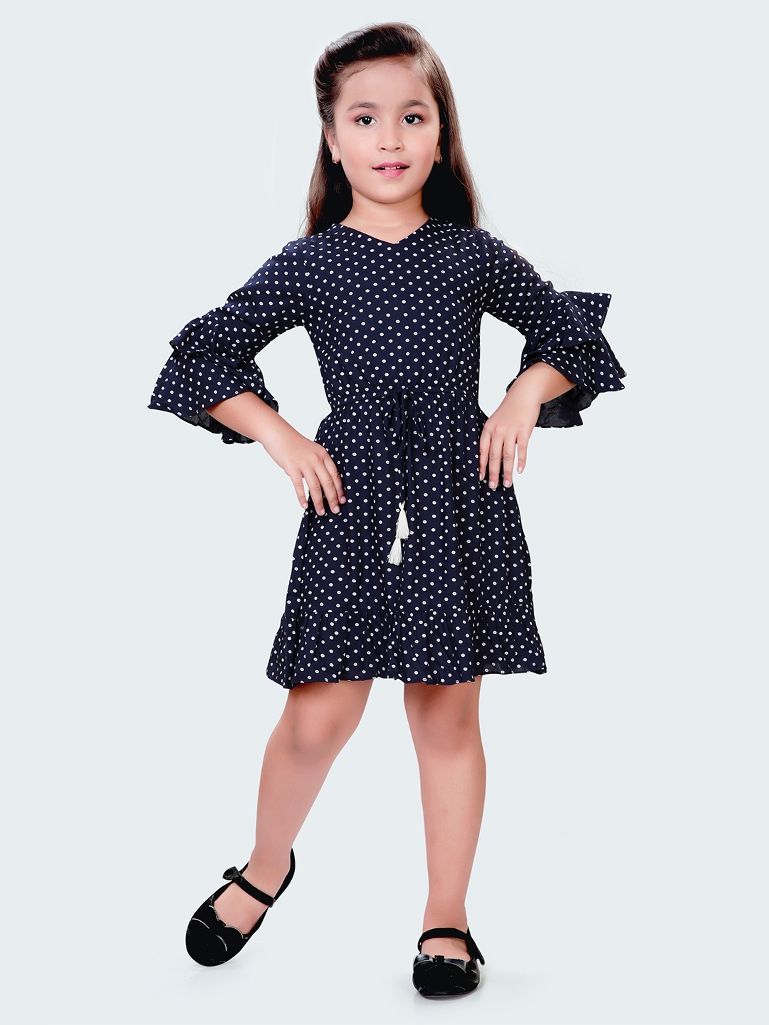 

Hunny Bunny Polka Dot Printed Fit & Flare Cotton Dress, Navy blue