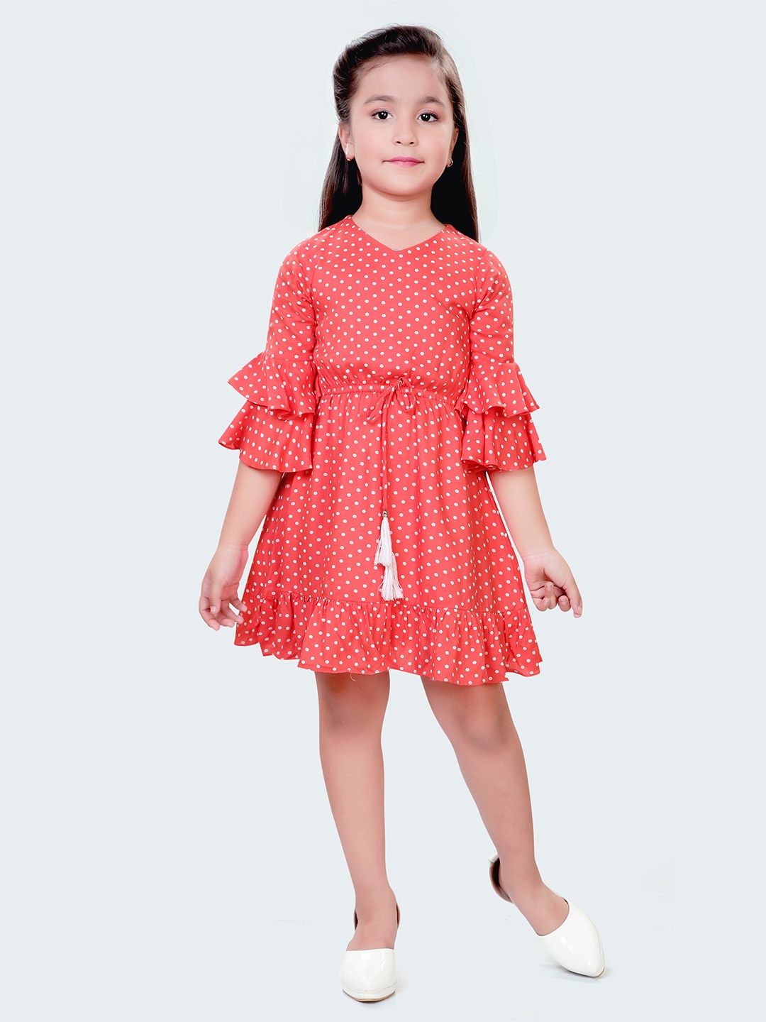 

Hunny Bunny Polka Dot Printed Fit & Flare Cotton Dress, Coral