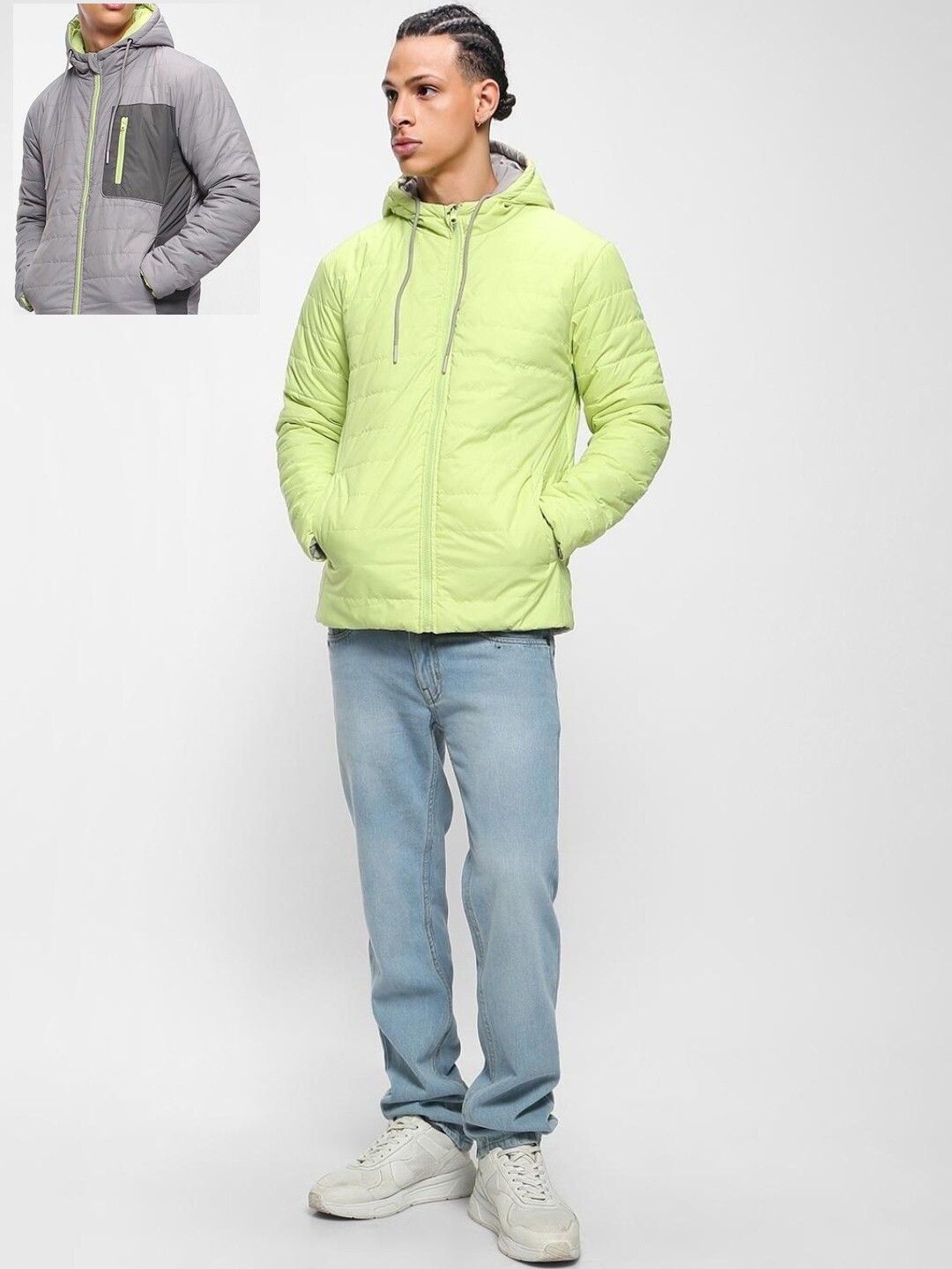

Bewakoof Men Oversized Reversible Puffer Jacket, Grey