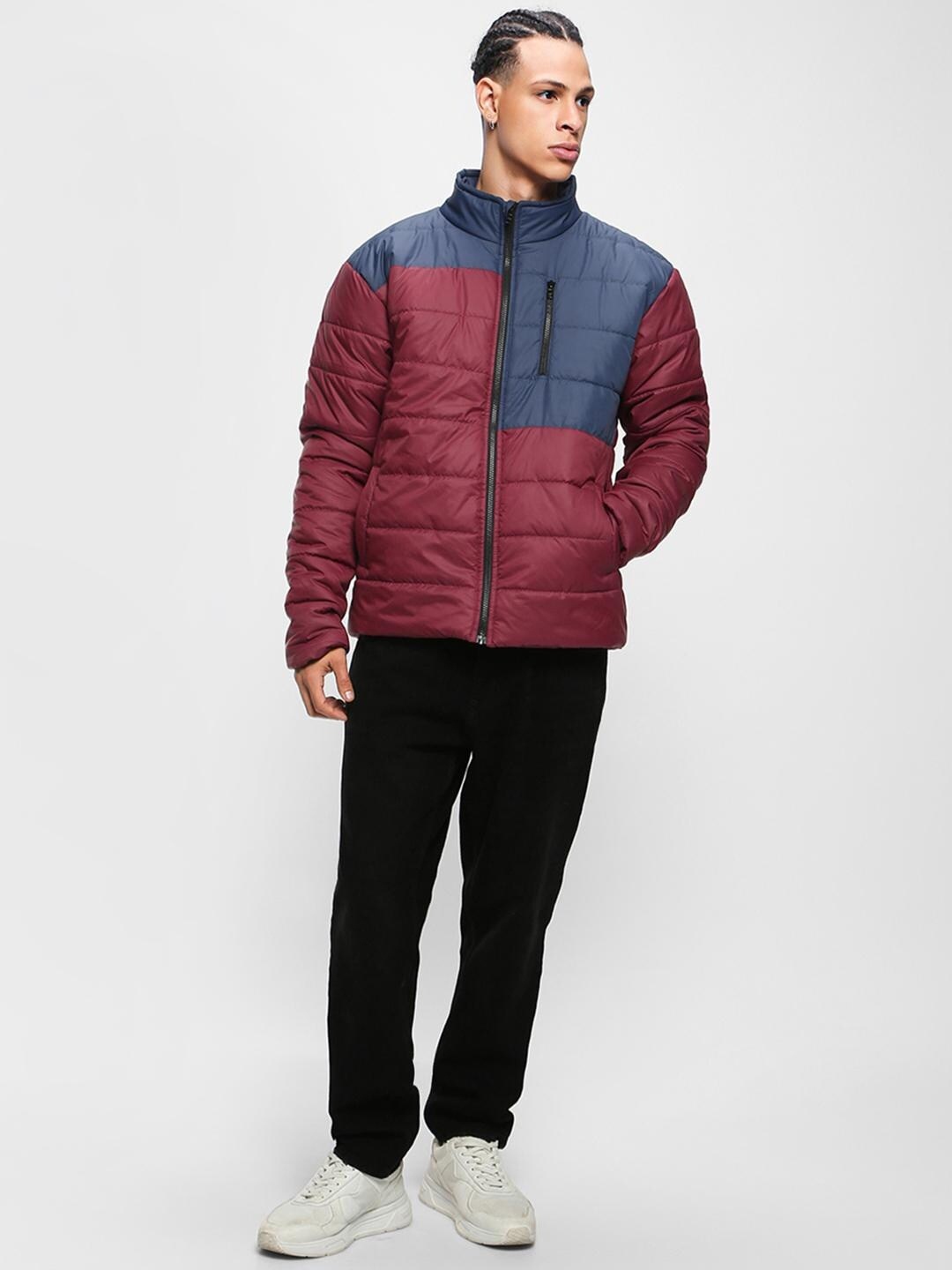 

Bewakoof Block Oversized Puffer Jacket, Maroon