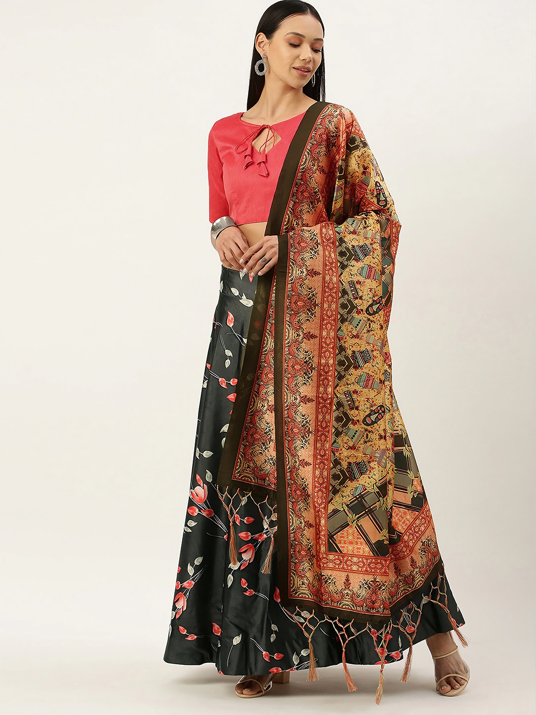 

Kaizen TEXO FAB Semi-Stitched Lehenga & Unstitched Blouse With Dupatta, Black