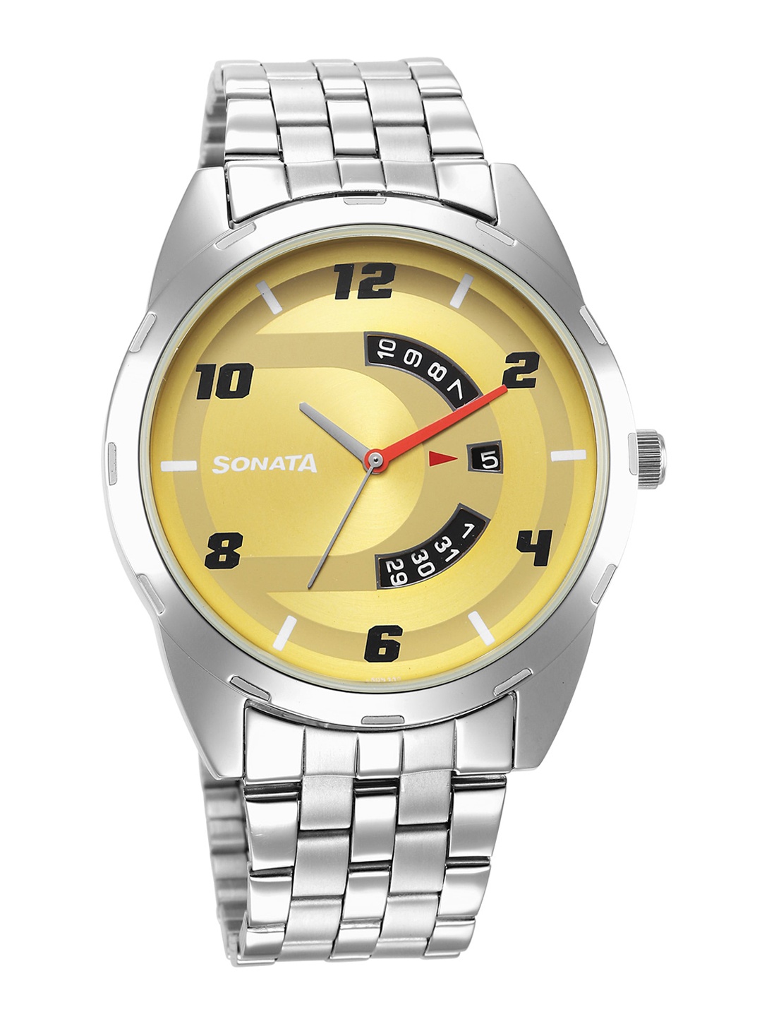 

Sonata Men Brass Dial & Stainless Steel Bracelet Style Straps Analogue Watch, Champagne