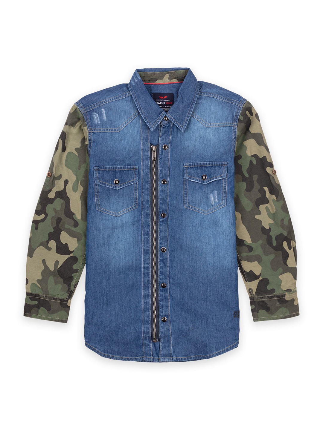 

Status Quo Boys Faded Cotton Standard Slim Fit Casual Shirt, Blue