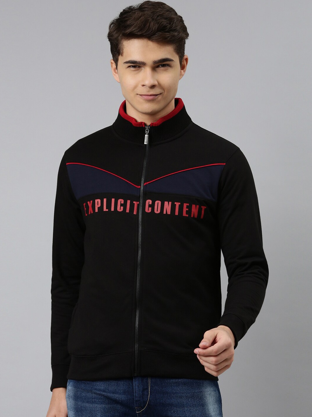 

DIXCY SCOTT Men Typography Fleece Sporty Jacket, Black