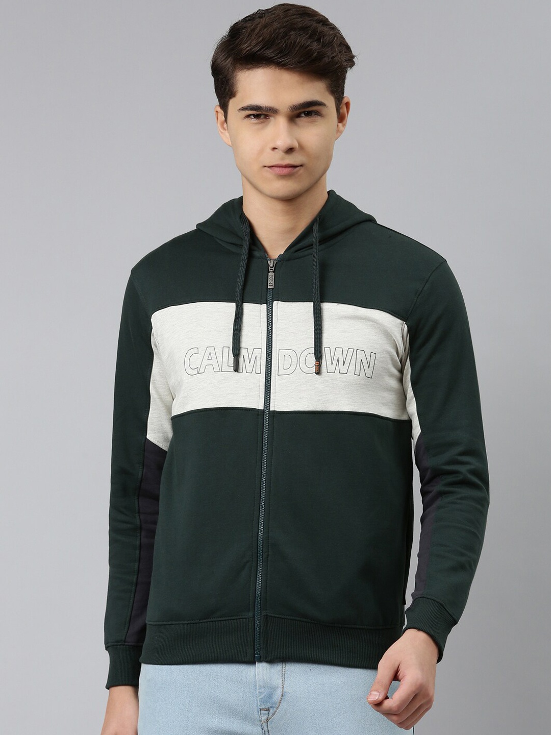 

DIXCY SCOTT Men Colourblocked Fleece Sporty Jacket, Teal