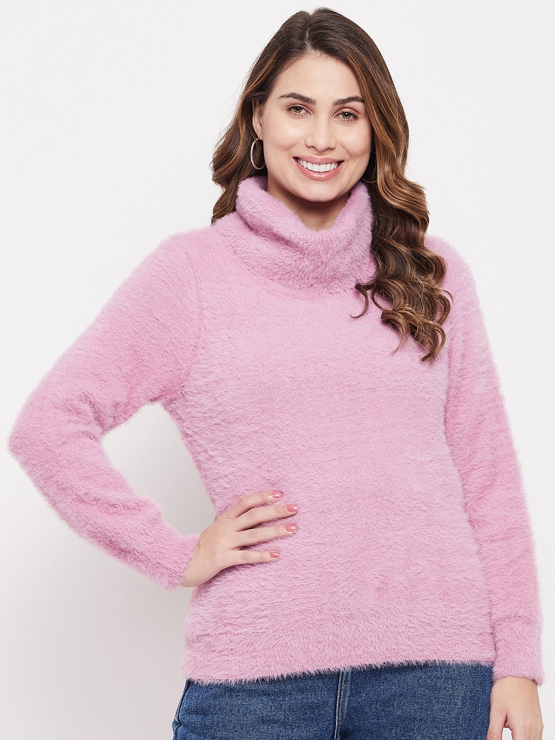 

Madame Women Acrylic Pullover With Fuzzy Detail, Mauve