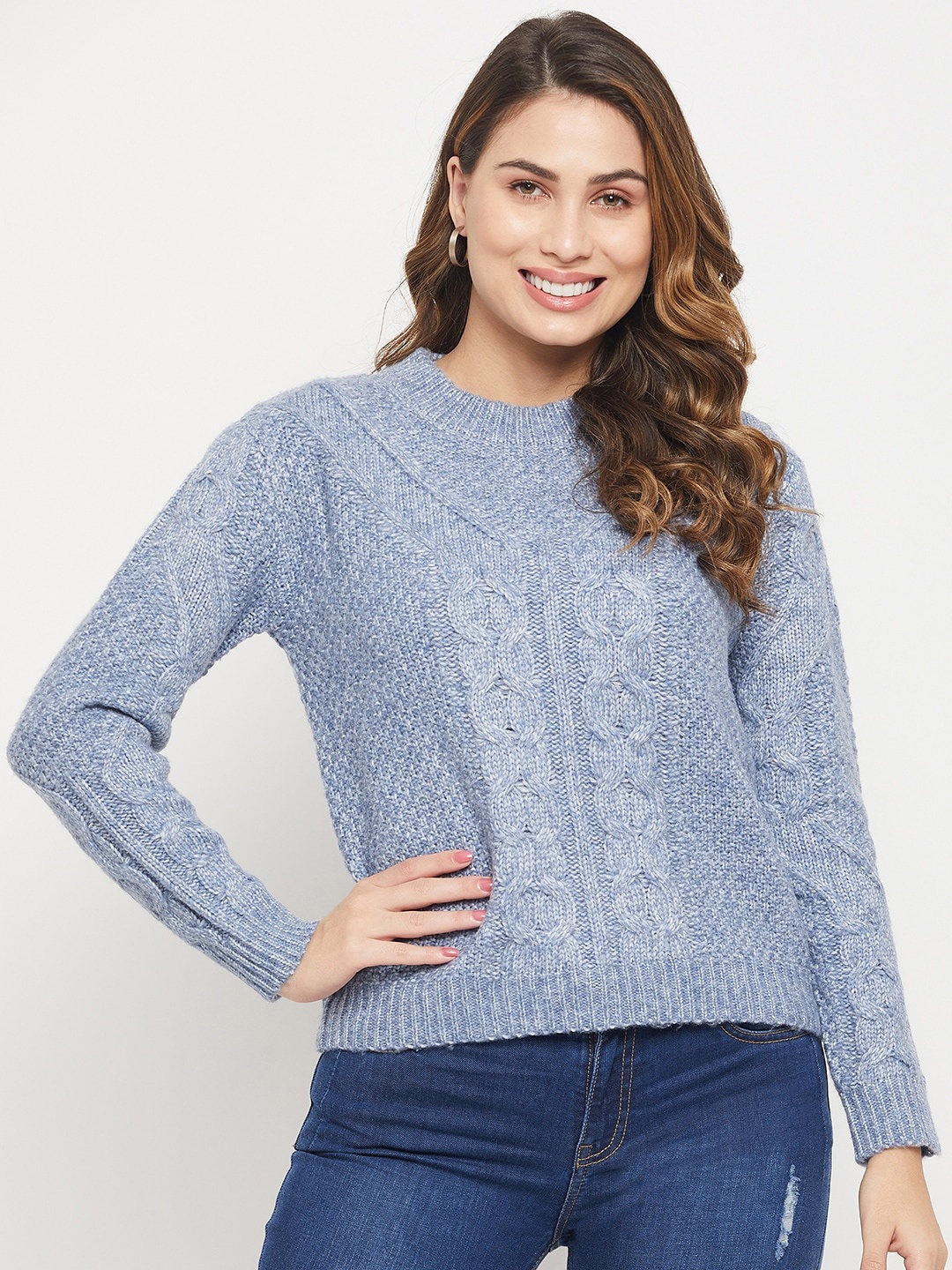 

Madame Women Cable Knit Acrylic Pullover, Blue