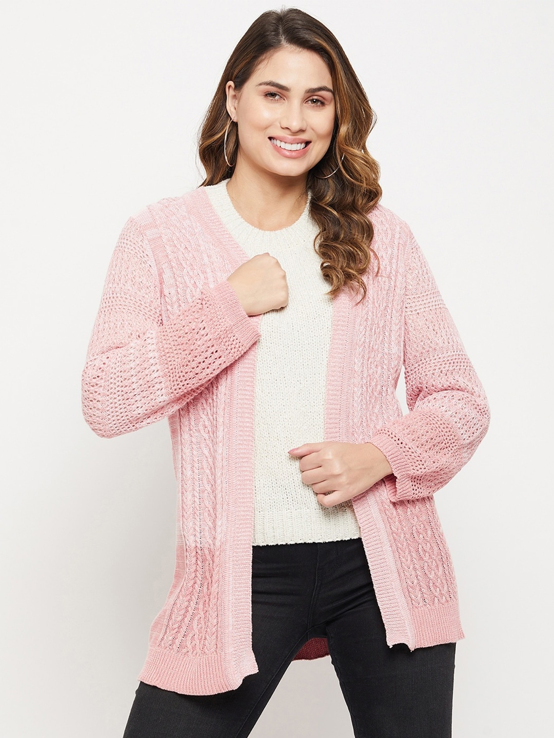 

Madame Women Acrylic Ribbed Cardigan, Peach