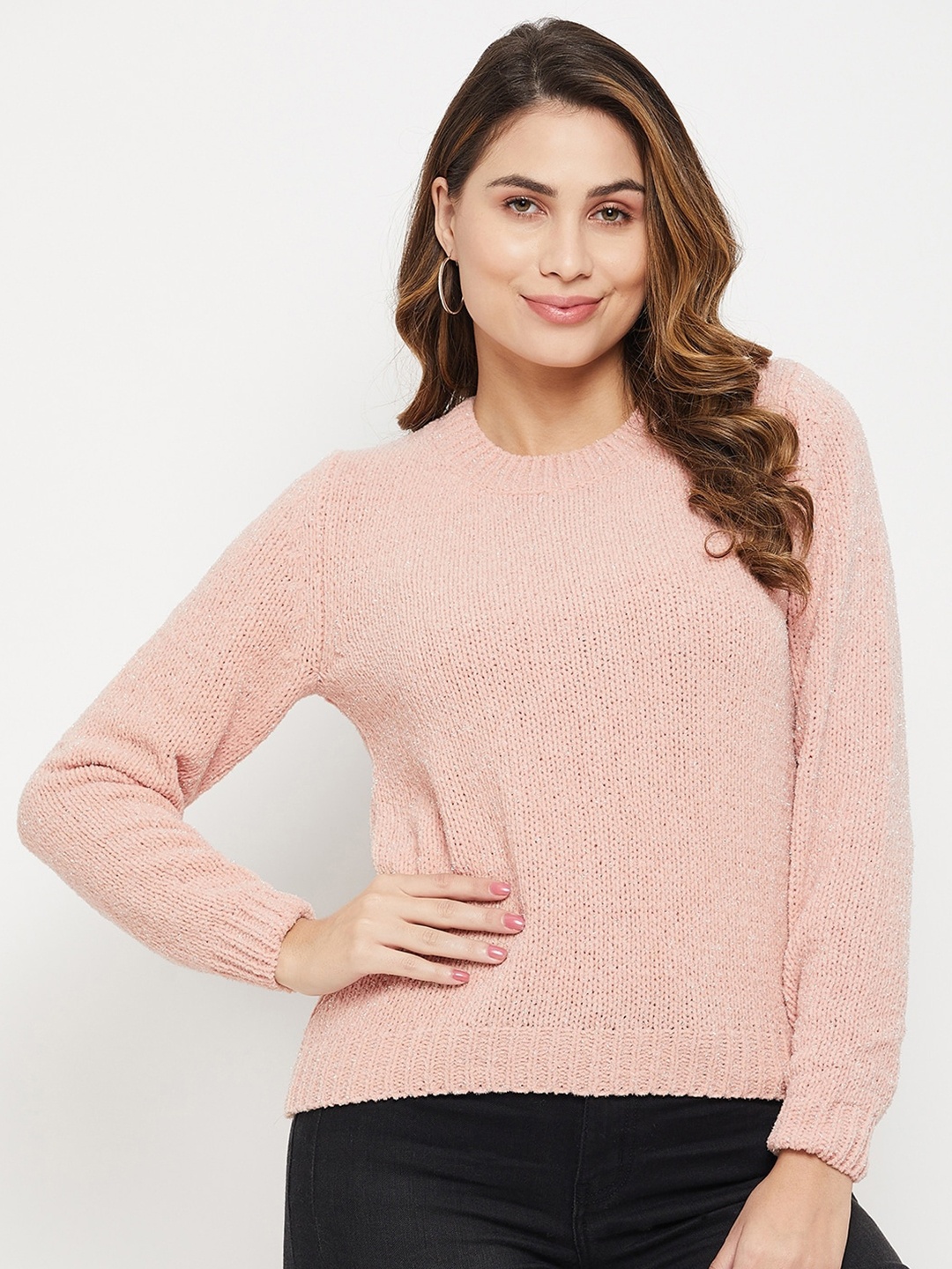 

Madame Women Acrylic Ribbed Pullover, Peach