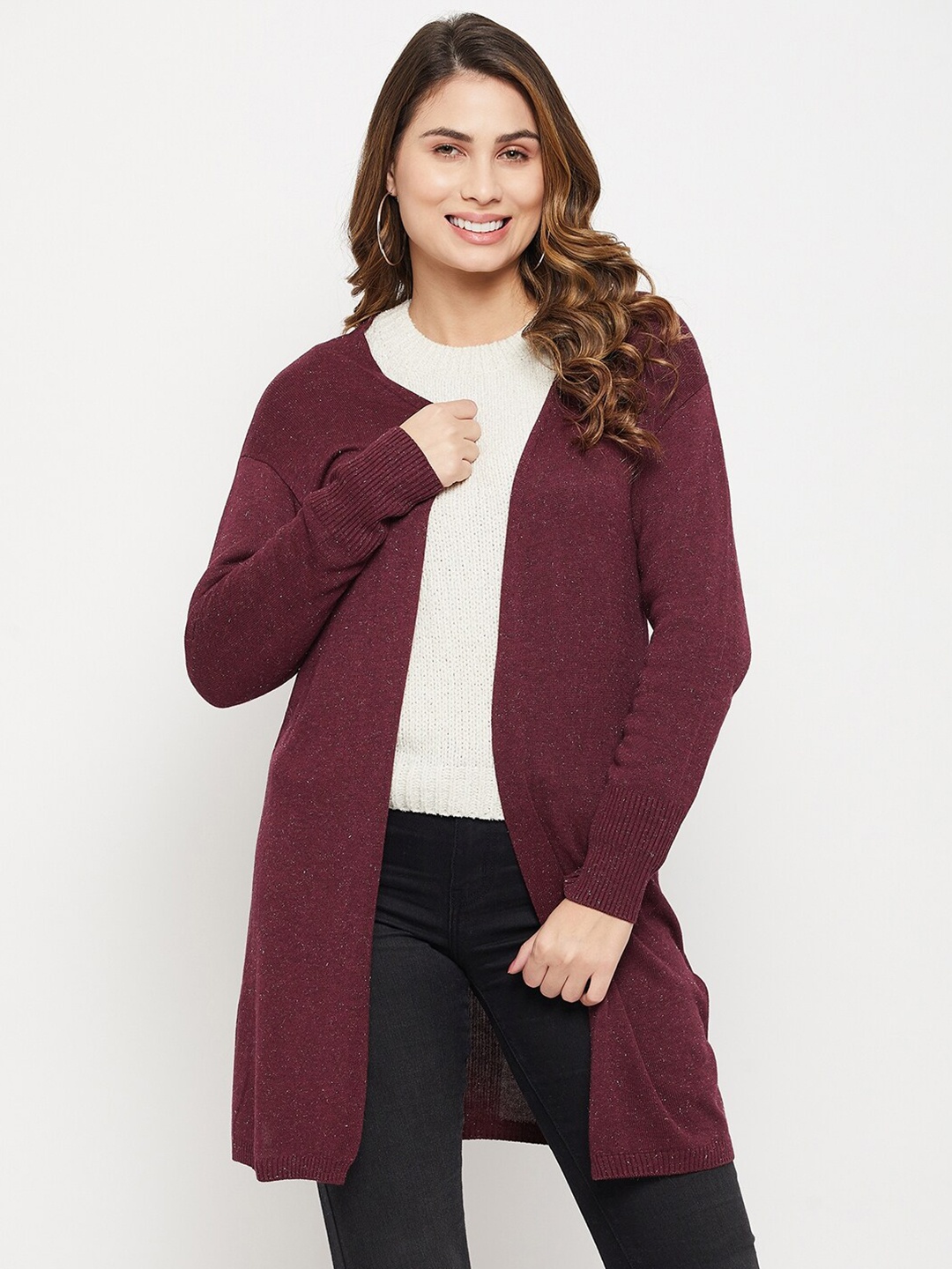 

Madame Women Acrylic Longline Cardigan, Maroon