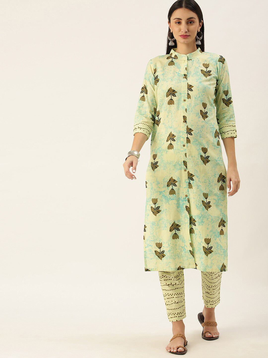 

KALINI Floral Printed Kurta with Trousers, Off white