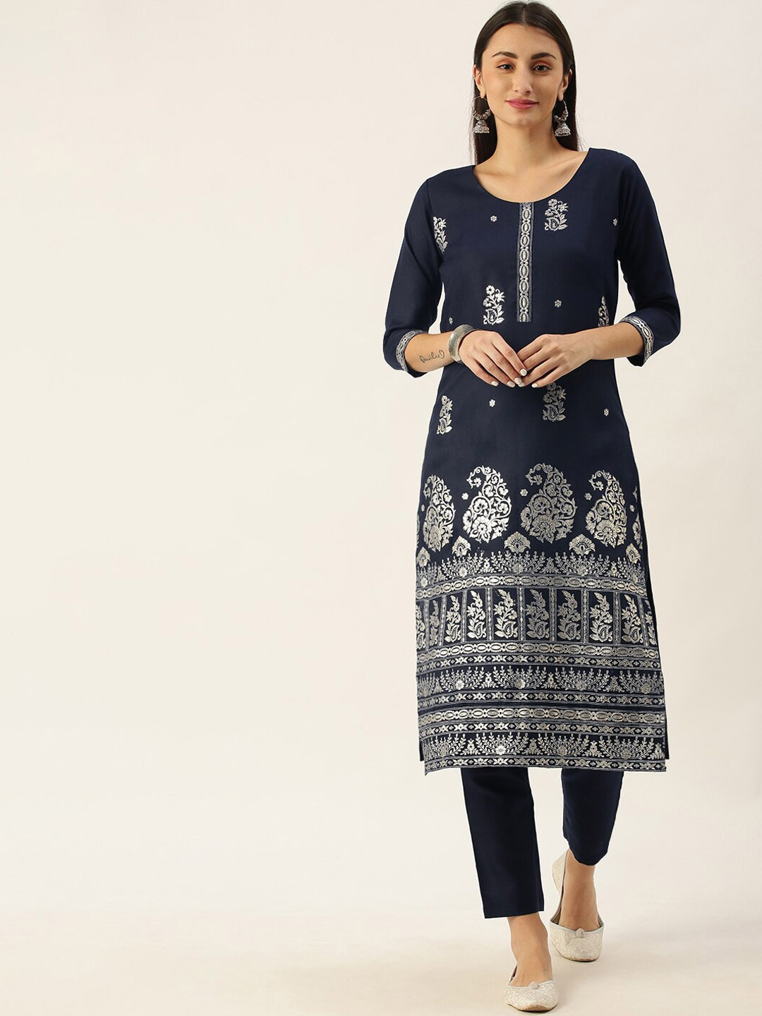 

KALINI Printed Paisley Printed Kurta with Trousers, Navy blue