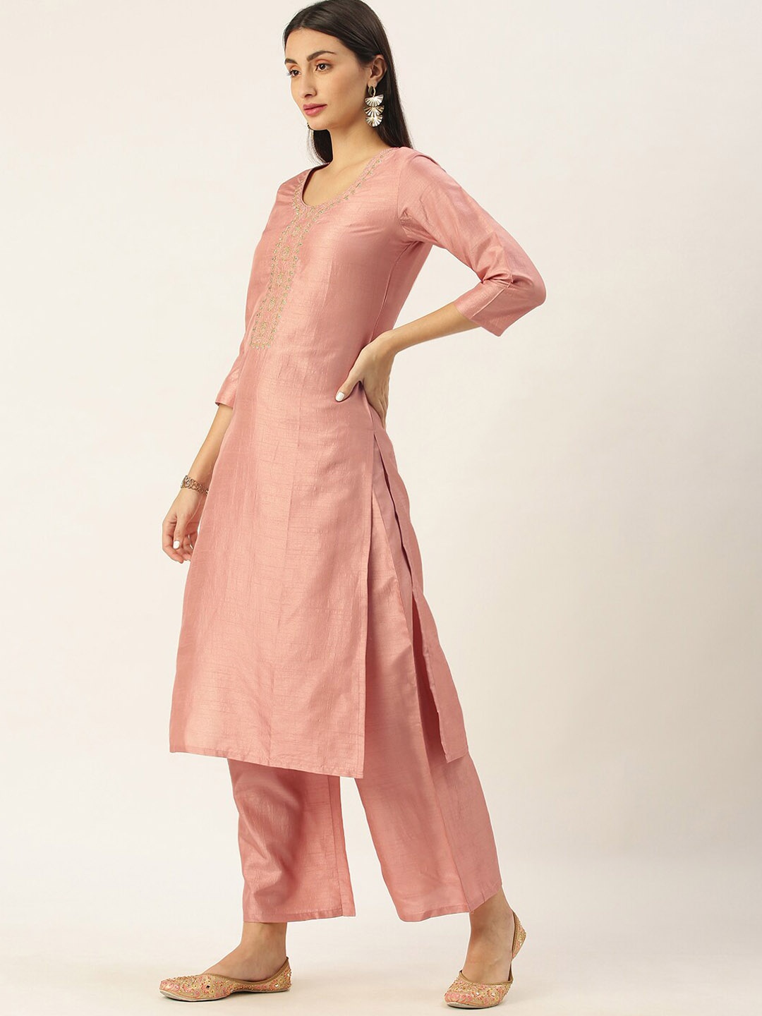 

KALINI Ethnic Yoke Design Thread Work Kurta with Palazzos, Peach