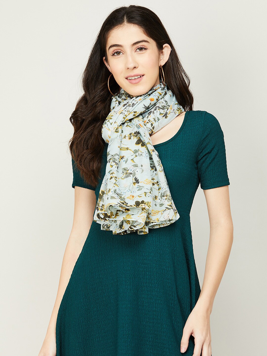 

Ginger by Lifestyle Women Floral Printed Cotton Stole, Turquoise blue