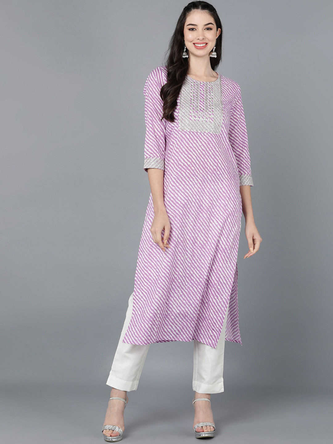 

kipek Women Leheriya Printed Cotton Kurta, Purple