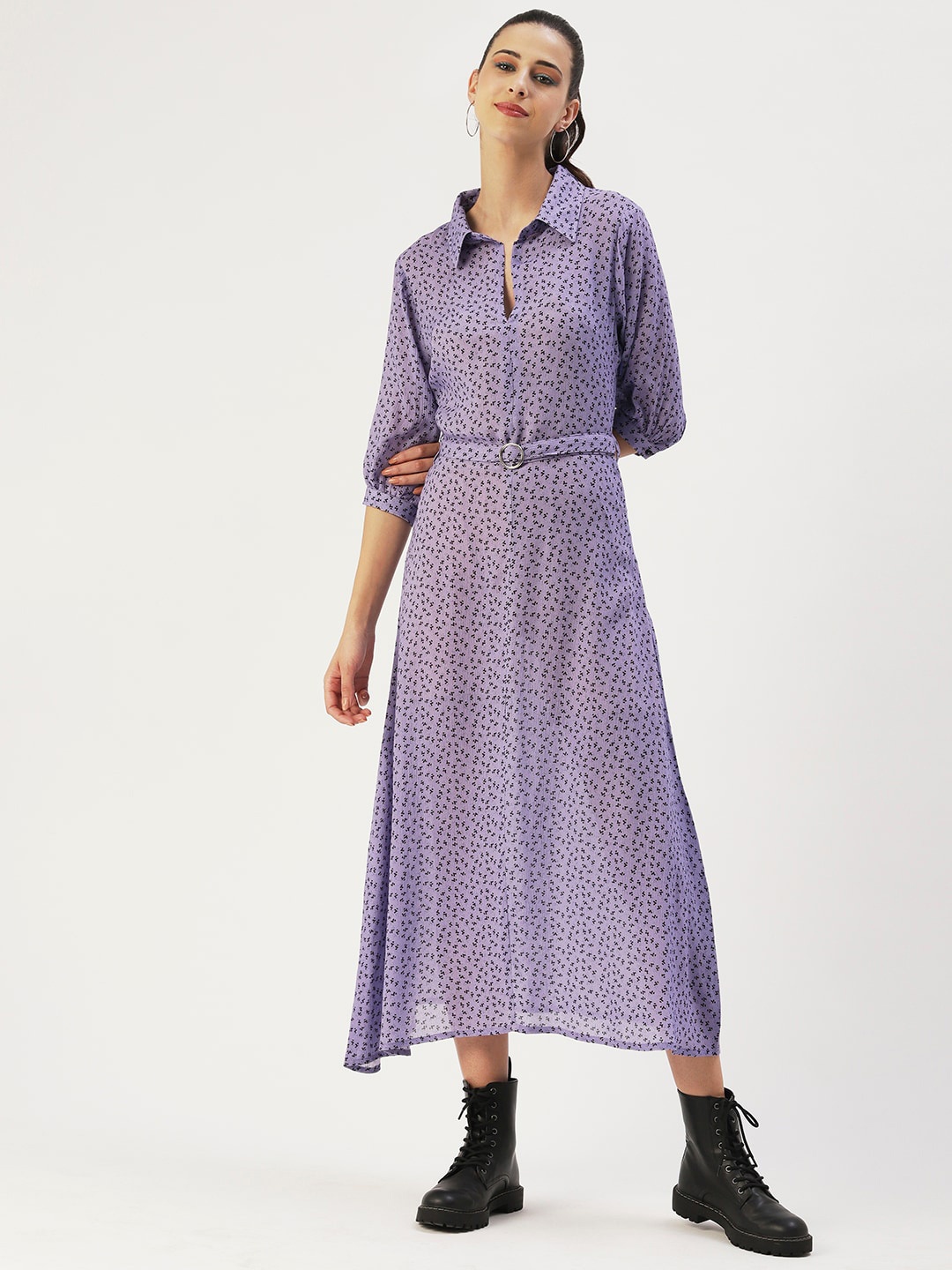 

DressBerry Printed Crepe Shirt Midi Dress, Lavender