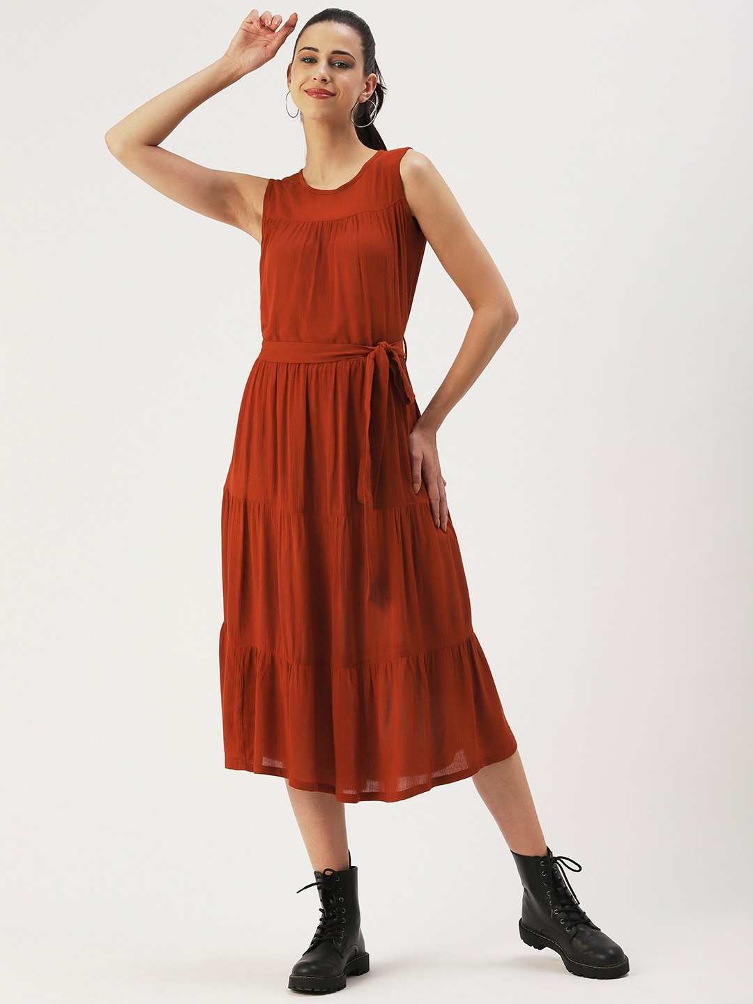 

DressBerry Solid Crepe Midi Dress, Rust