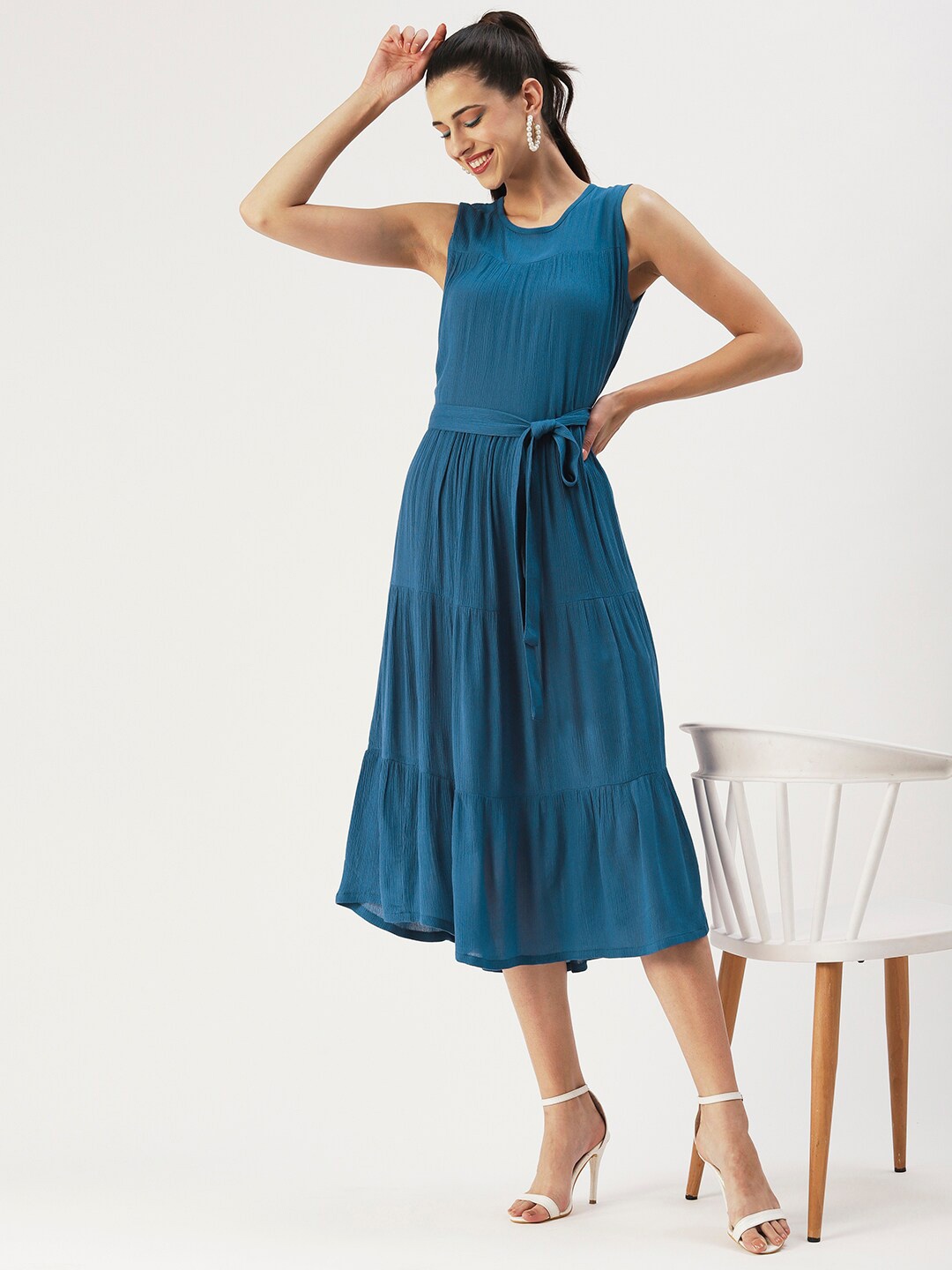 

DressBerry Layered Crepe Midi Dress, Blue